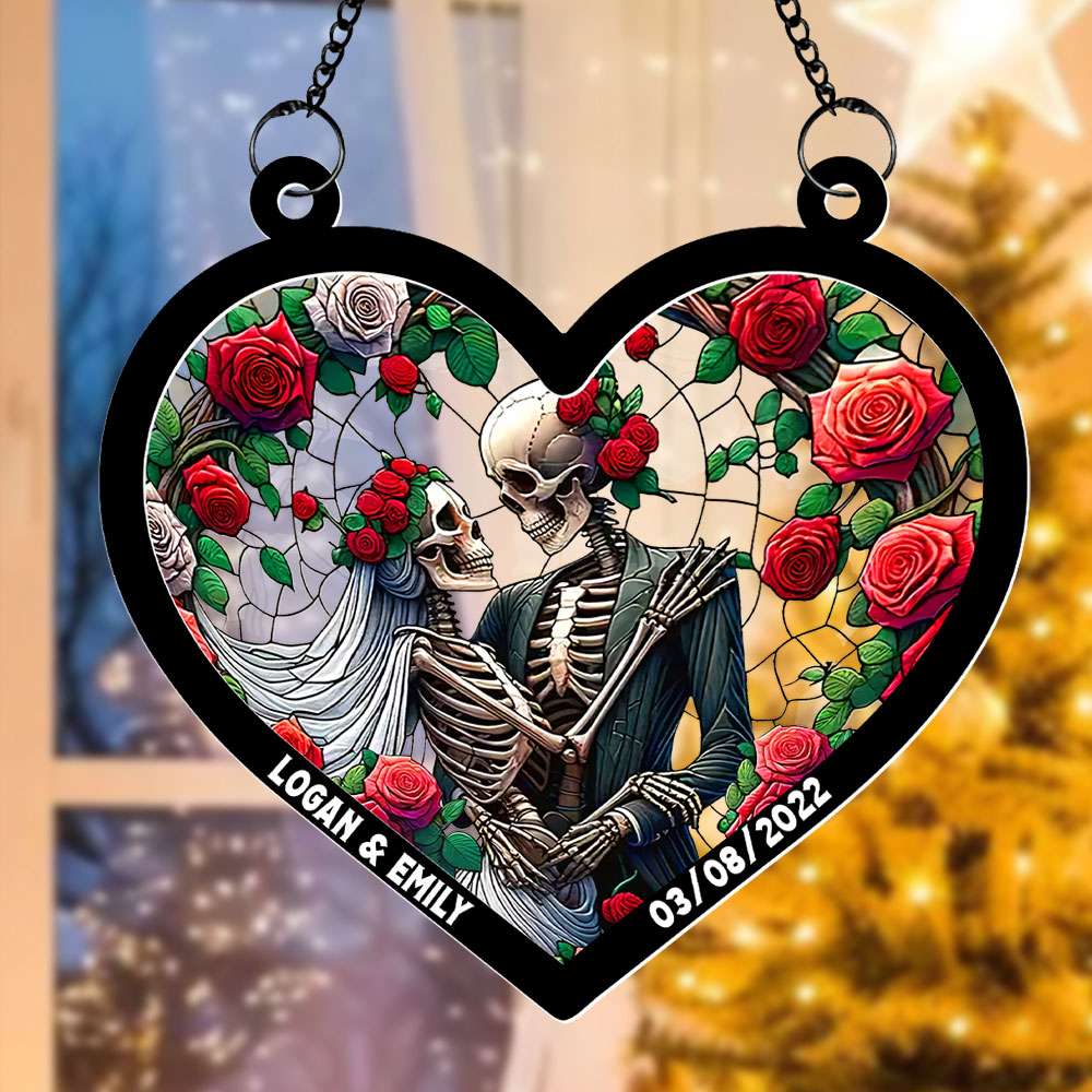 Personalized Gifts For Couple Suncatcher Acrylic Skeleton Halloween - Festive Holiday Keepsake Gift Personalized Gifts For Couple Suncatcher Acrylic Skeleton Halloween - Festive Holiday Keepsake Gift