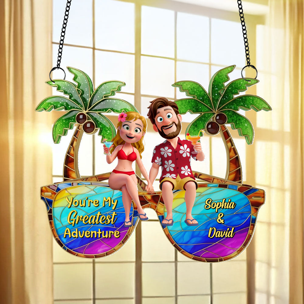 Personalized Gifts For Couple Suncatcher Ornament, Tropical Vacation - Cute Christmas Tree Gift Idea
