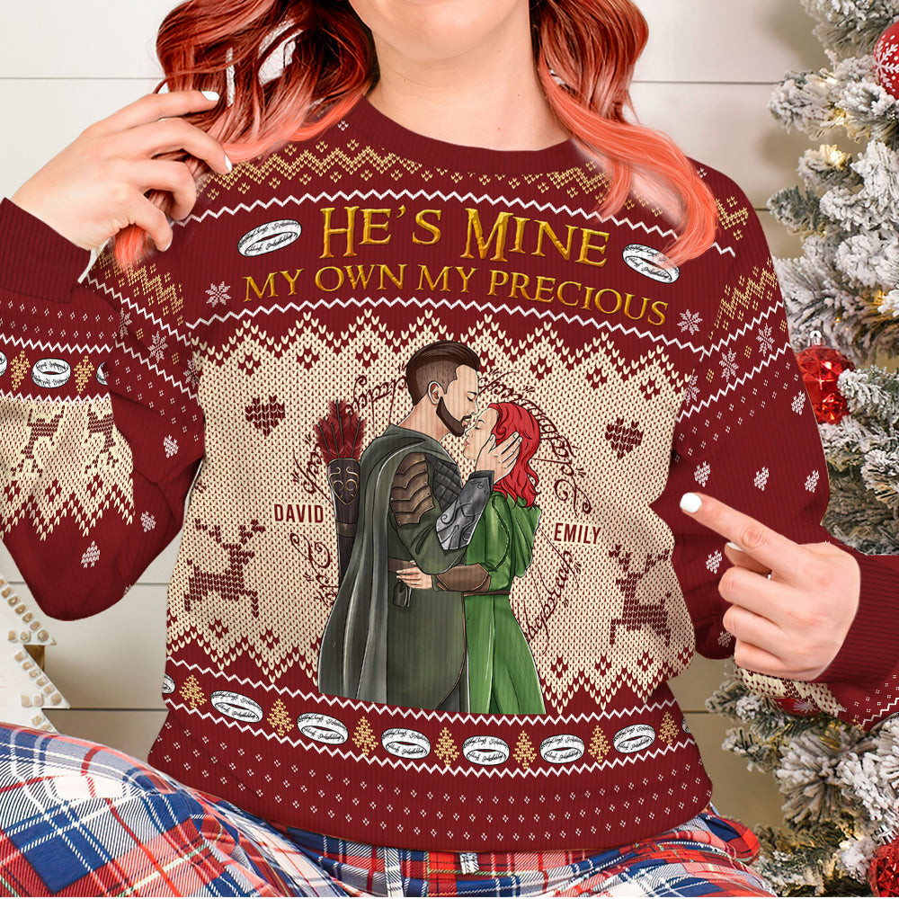 Personalized Gifts For Couple Ugly Sweater, He's Mine, The Rings - Unique Funny Christmas Gifts 2025