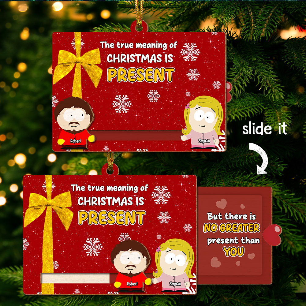 Personalized Gifts For Couple Wooden Slider Ornament, Cartoon Character - Holiday Tree Decoration Gift