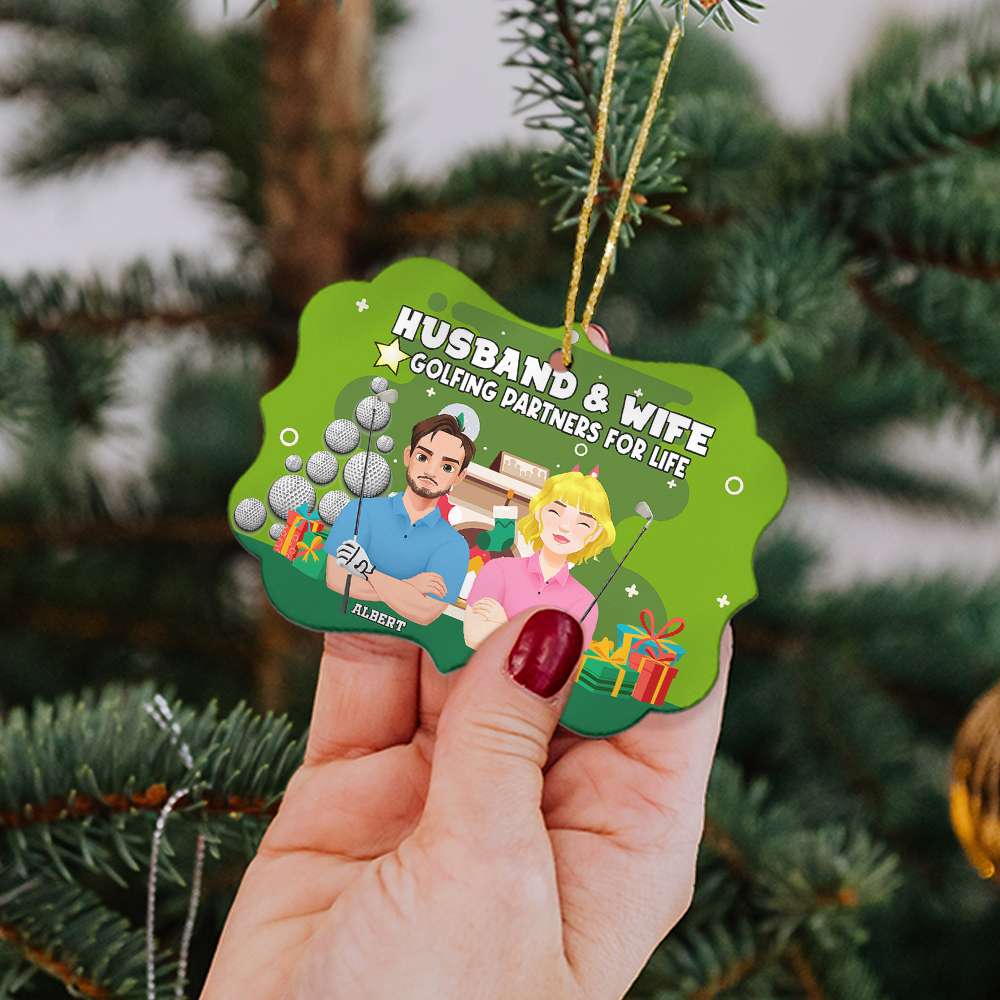 Personalized Gifts For Couples Love Golf, Christmas Medallion Ornament - Fun Holiday Ornament Gift