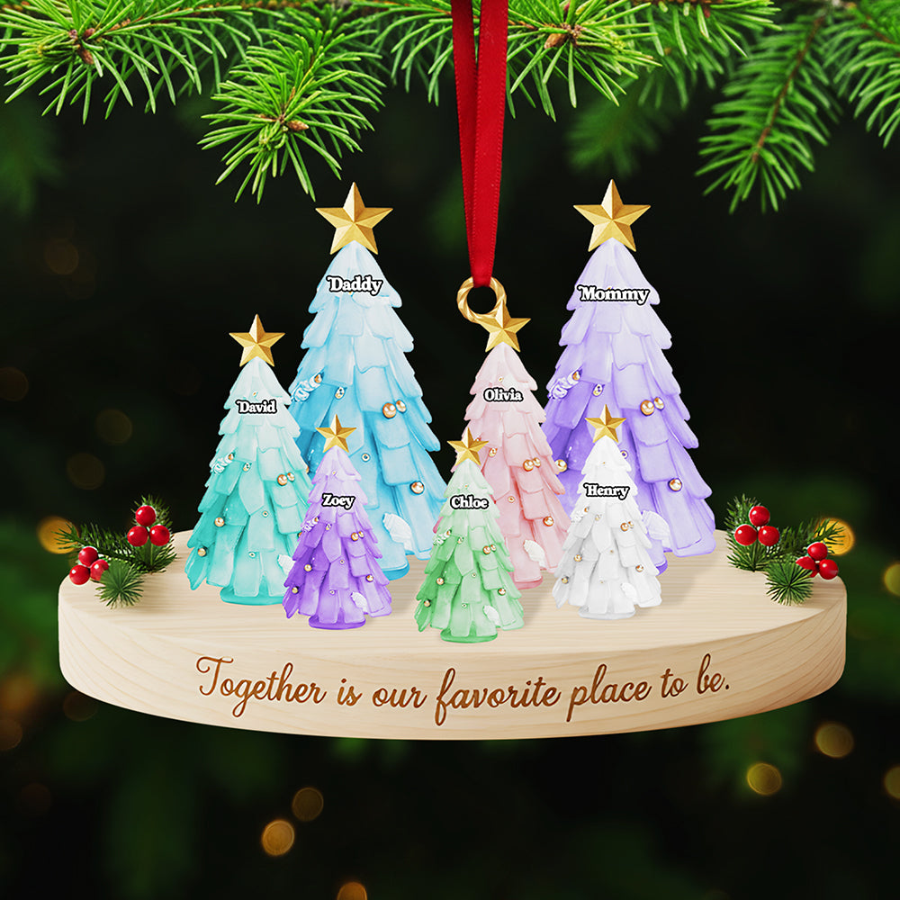 Personalized Gifts For Family, Christmas Tree Sea Glass Family Acrylic Ornament - Xmas Home Decoration Gift