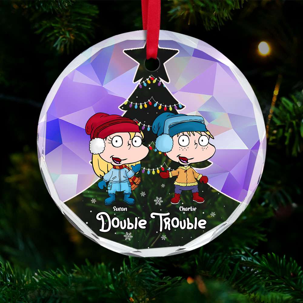 Personalized Gifts For Family Crystal Ornament, Cute Mischievous Kids Double Trouble - Christmas Ornament Gift Idea