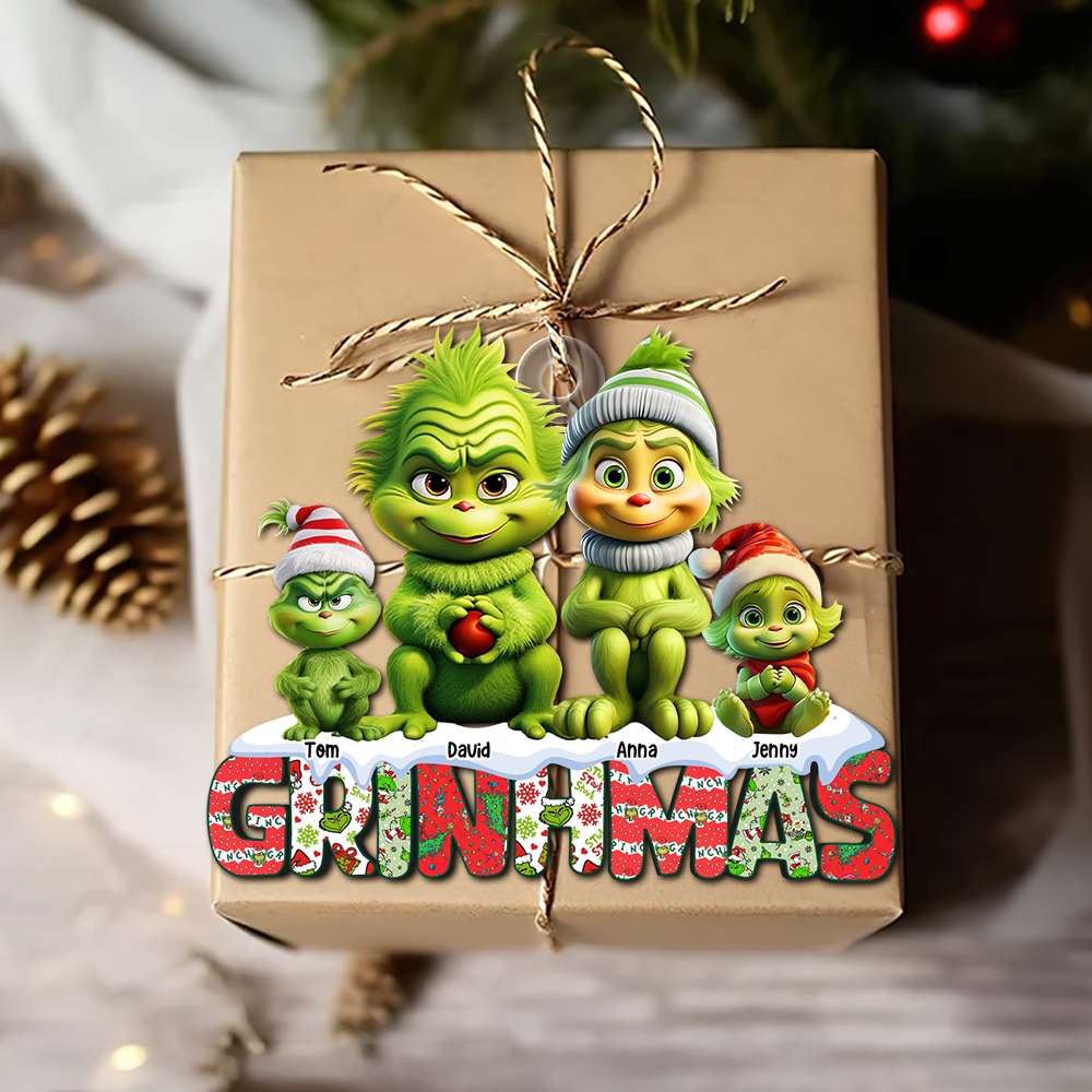 Personalized Gifts For Family, Green Monsters Family Acrylic Ornament - Holiday Season Gift Idea Personalized Gifts For Family, Green Monsters Family Acrylic Ornament - Holiday Season Gift Idea