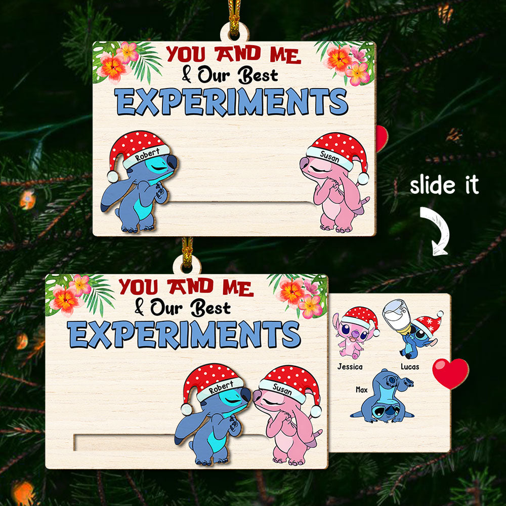 Personalized Gifts For Family Wooden Slider Ornament, Happy Couple & Their Experiments - Festive Holiday Keepsake Gift