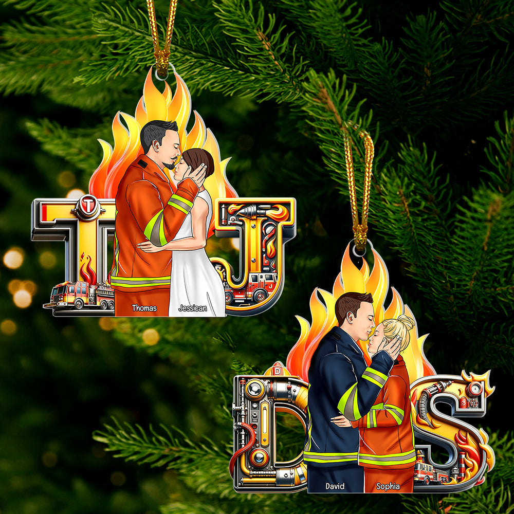Personalized Gifts For Firefighter Couple Acrylic Ornament Alphabet Letter - Cute Christmas Tree Gift Idea