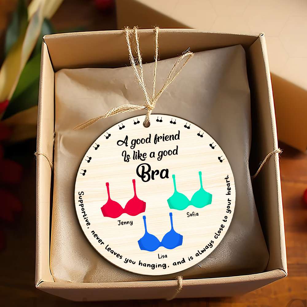 Personalized Gifts For Friends, Funny Bra Wood Ornament Christmas - Holiday Season Gift Idea