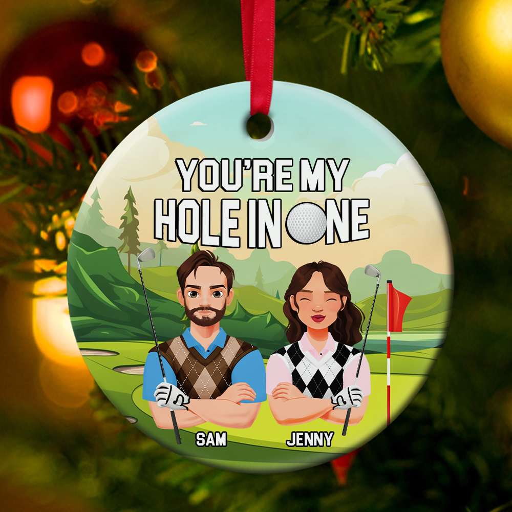 Personalized Gifts For Golf Couple Ceramic Ornament - Family Christmas Ornament Gift