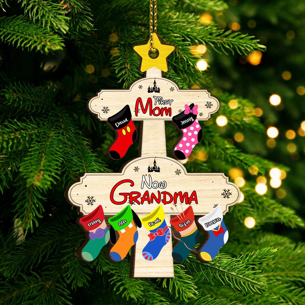 Personalized Gifts For Grandma, Christmas Socks Wood Ornament - Christmas Ornament Gift Idea