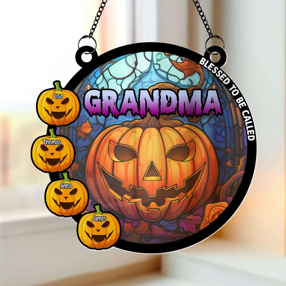 Personalized Gifts For Grandma Halloween Suncatcher, Pumpkin Grandma - Funny Christmas Ornament Gift Personalized Gifts For Grandma Halloween Suncatcher, Pumpkin Grandma - Funny Christmas Ornament Gift