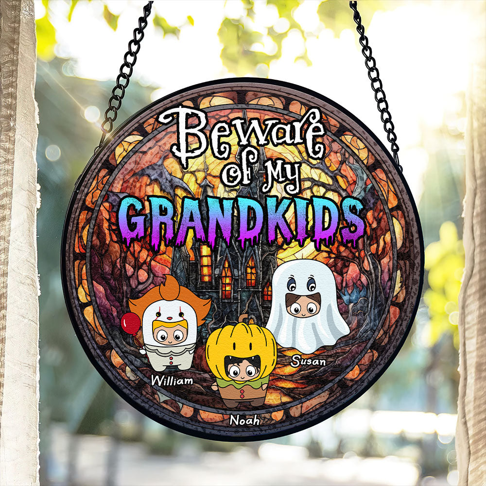 Personalized Gifts For Grandma Round Window Hanging Suncatcher Ornament Stained Glass Halloween - Xmas Home Decoration Gift