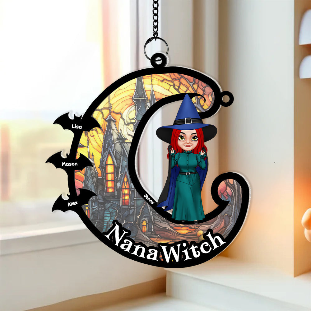 Personalized Gifts For Grandma Suncatcher Ornament, Halloween Grandma Witch - Xmas Ornament Gift