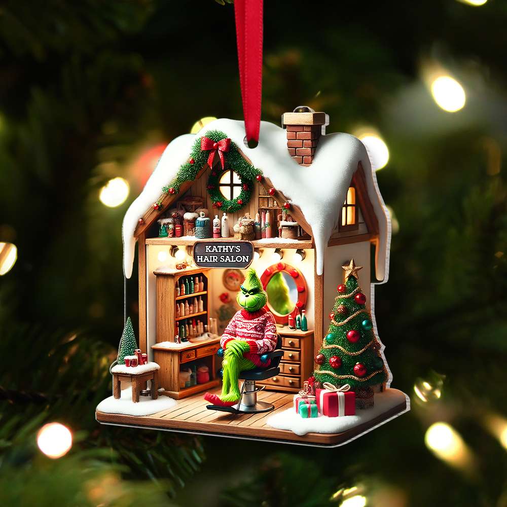 Personalized Gifts For Hairdresser, Green Monsters Acrylic Ornament - Cute Christmas Tree Gift Idea