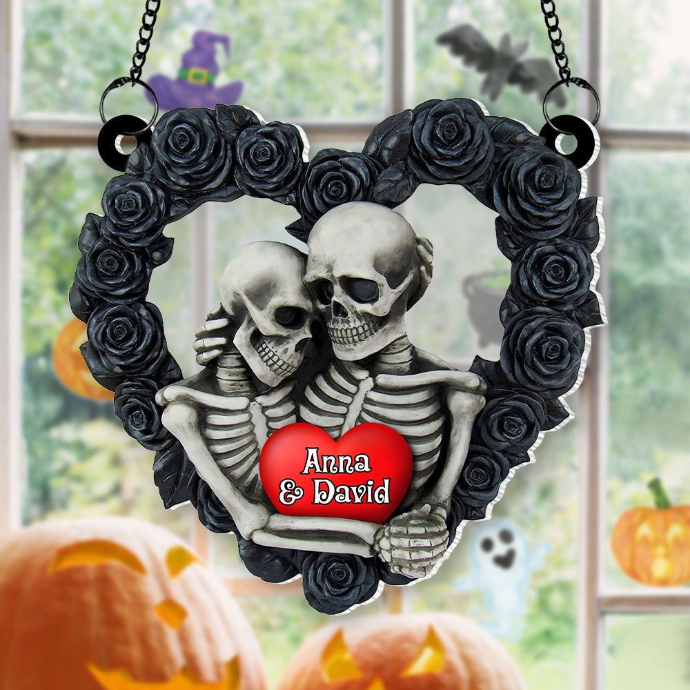 Personalized Gifts For Skeleton Couple Suncatcher Ornament, Skeleton Couple Hugging - Xmas Ornament Gift (2)