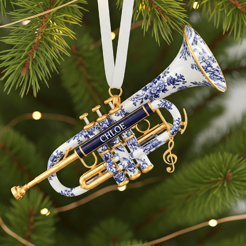 Personalized Gifts - Trumpet Toile de Jouy Christmas Ornament - Funny Christmas Ornament Gift