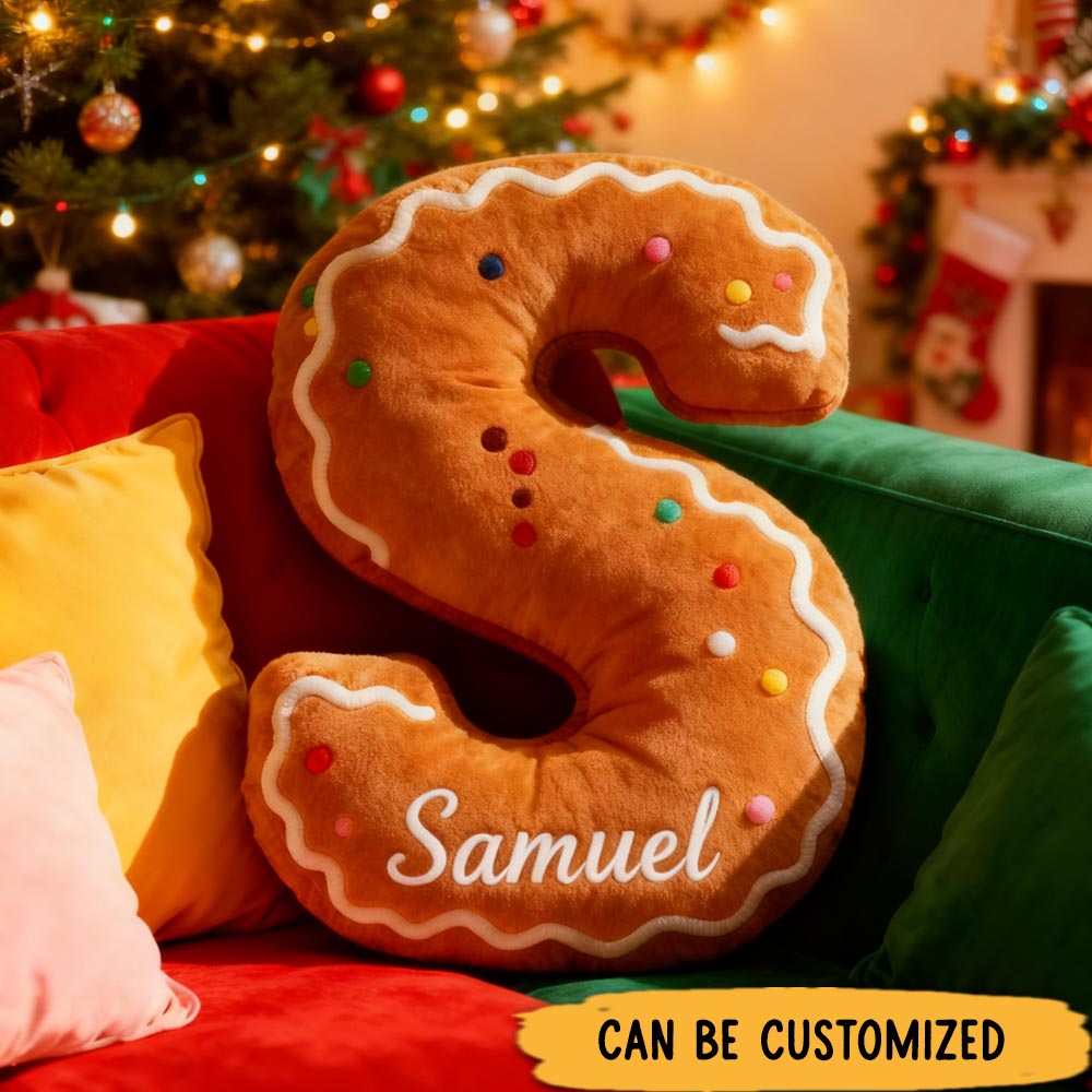 Personalized Gingerbread Alphabet Throw Pillow Graphic 3D Print Baking Cookie Letter Pillow with Name for Kids Christmas Baker Birthday Gift