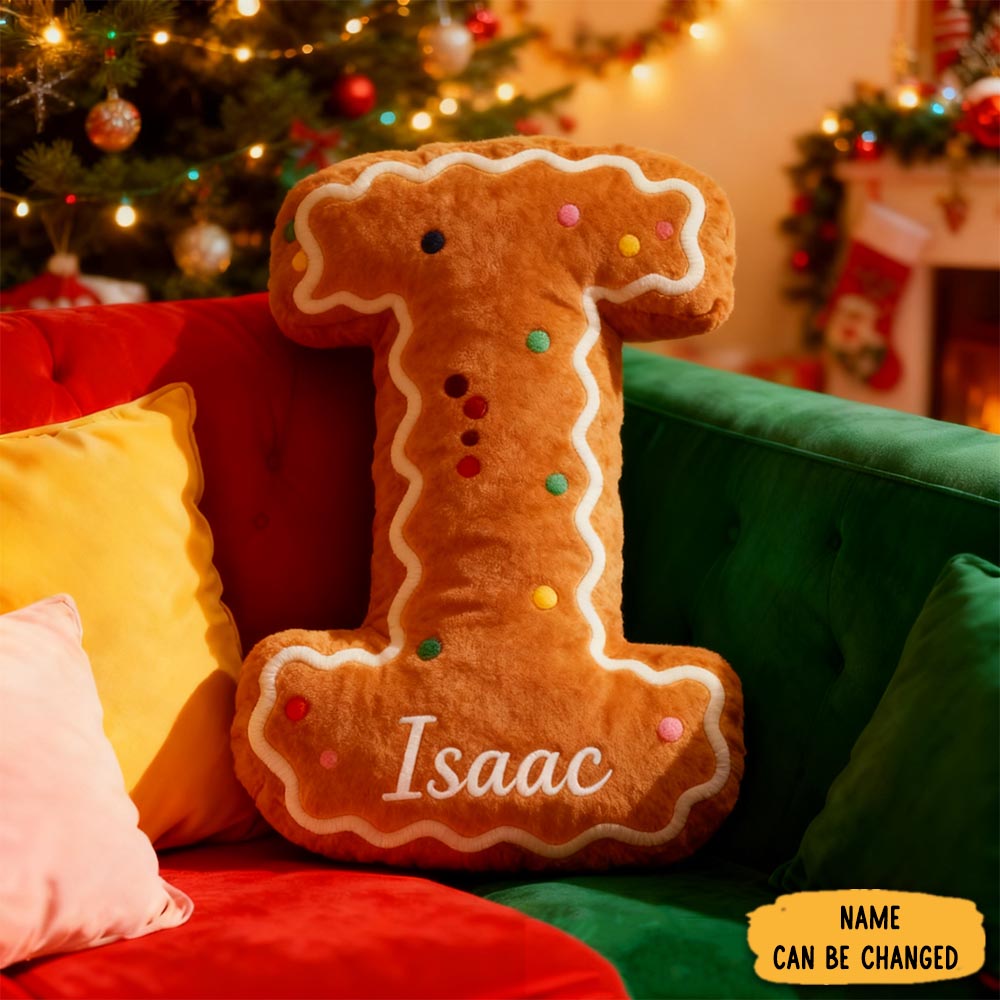 Personalized Gingerbread Alphabet Throw Pillow Graphic 3d Print Baking Cookie Letter Pillow With Name For Kids Christmas Baker Birthday Gift