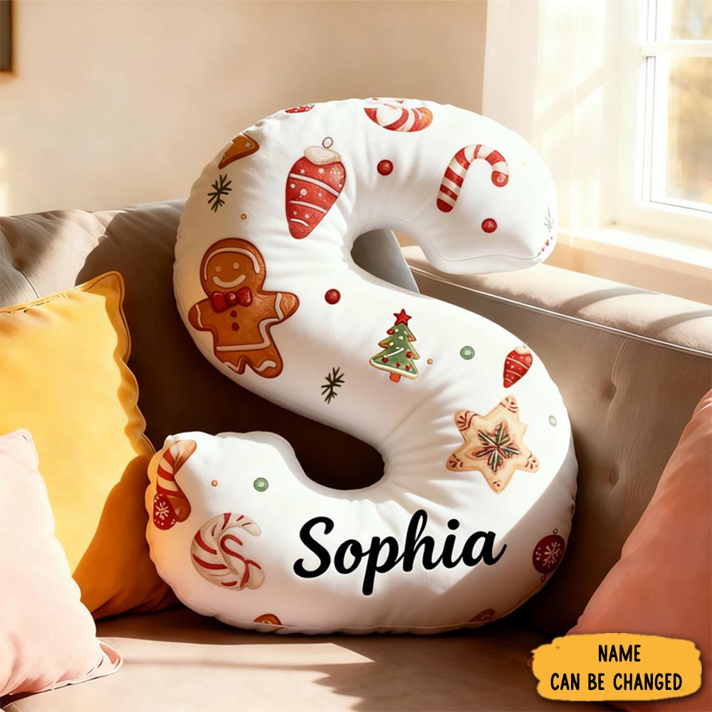 Personalized Gingerbread Cookie Alphabet Throw Pillow Graphic 3d Print Christmas Letters With Name For Baker Festive Decor Gift For Kids Boys Girls Family