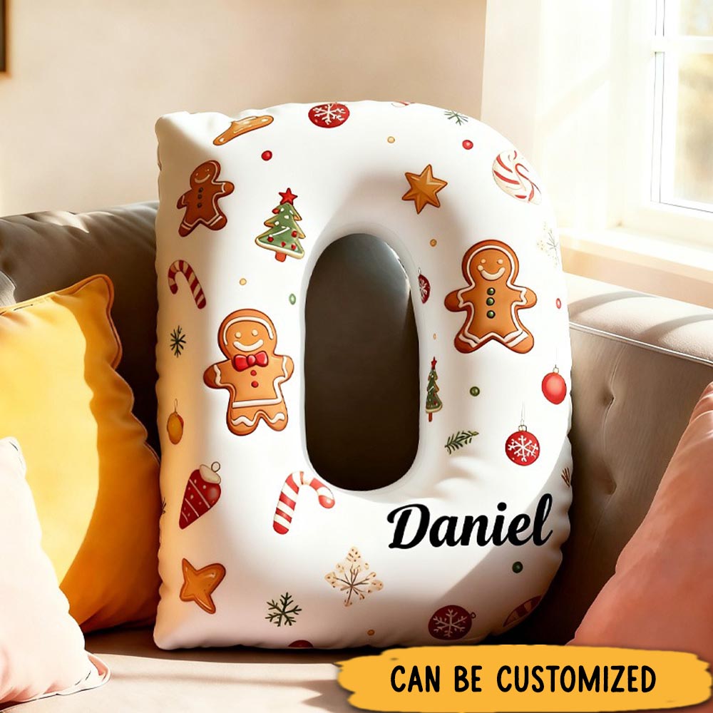 Personalized Gingerbread Cookie Alphabet Throw Pillow Graphic 3D Print Christmas Letters with Name for Baker Festive Decor Gift for Kids Boys Girls Family