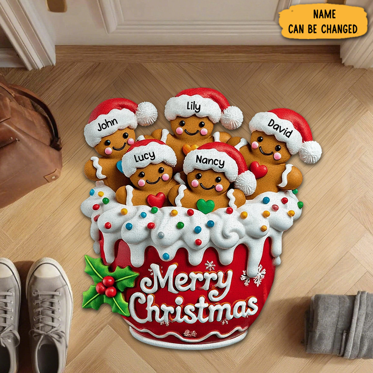 Personalized Gingerbread Doormat Front Door Decor Christmas Gift For Family