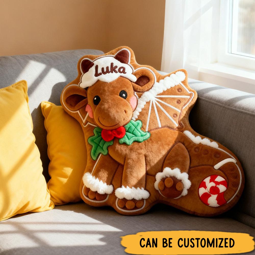 Personalized Gingerbread Dragon Name Custom Kids Gift Festive Holiday Cute Cozy Decorative Graphic 3D Print Pillows