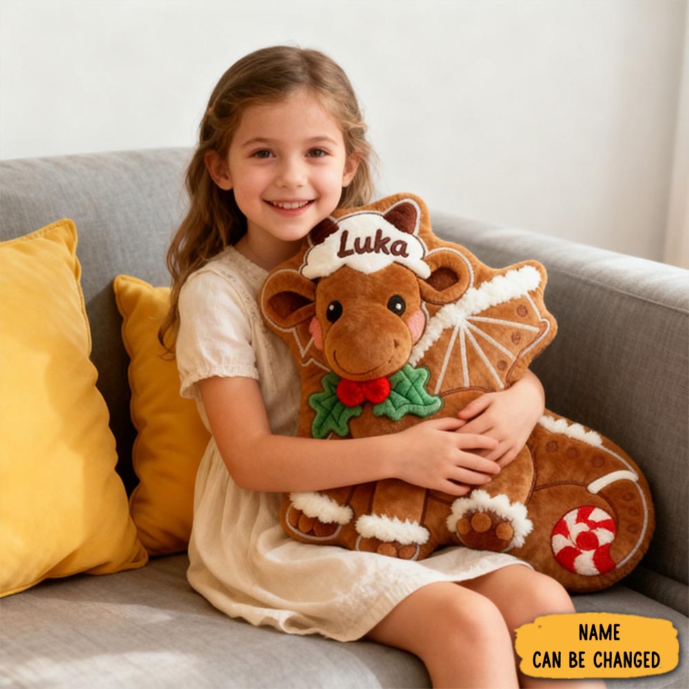 Personalized Gingerbread Dragon Name Custom Kids Gift Festive Holiday Cute Cozy Decorative Graphic 3d Print Pillows