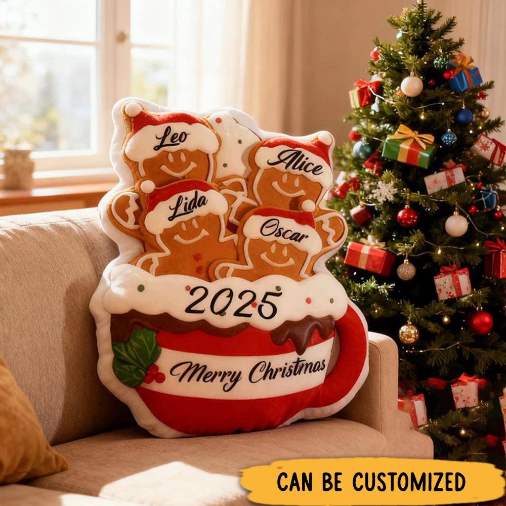Personalized Gingerbread Family Pillow Custom Name Xmas Cushion Holiday Decor Gift Gingerbread Mug Pillow Merry Christmas 2025