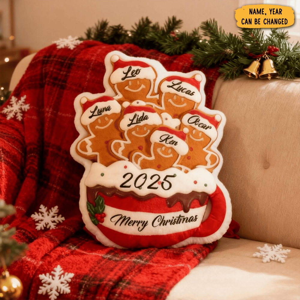 Personalized Gingerbread Family Pillow Custom Name Xmas Cushion Holiday Decor Gift Gingerbread Mug Pillow Merry Christmas 2025