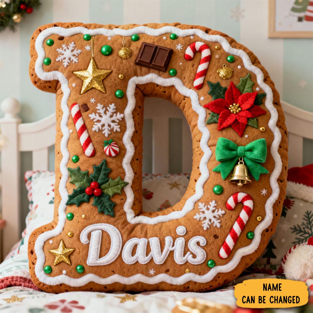 Personalized Gingerbread Letter Christmas Name Custom Kids Gift Festive Cozy Sweet Decorative Graphic 3d Print Pillows