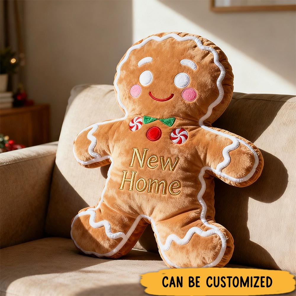 Personalized Gingerbread Man Pillow Custom Name Festive Christmas Decor Graphic 3D Print Cozy Plush Cushion for Kids Holiday Gift Decorative Accent