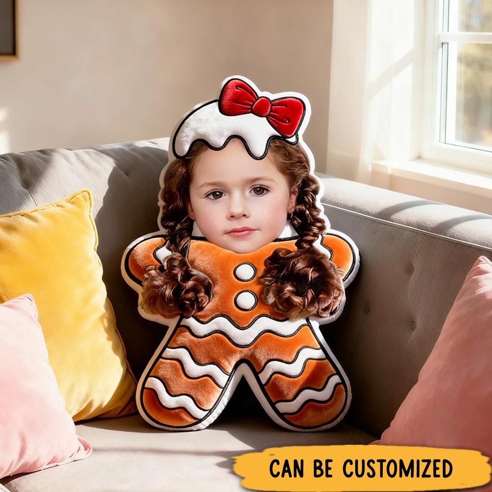 Personalized Gingerbread Photo Throw Pillow Graphic 3D Personalized Holiday Photo Craft and Festive Decor Christmas Pillow for Family