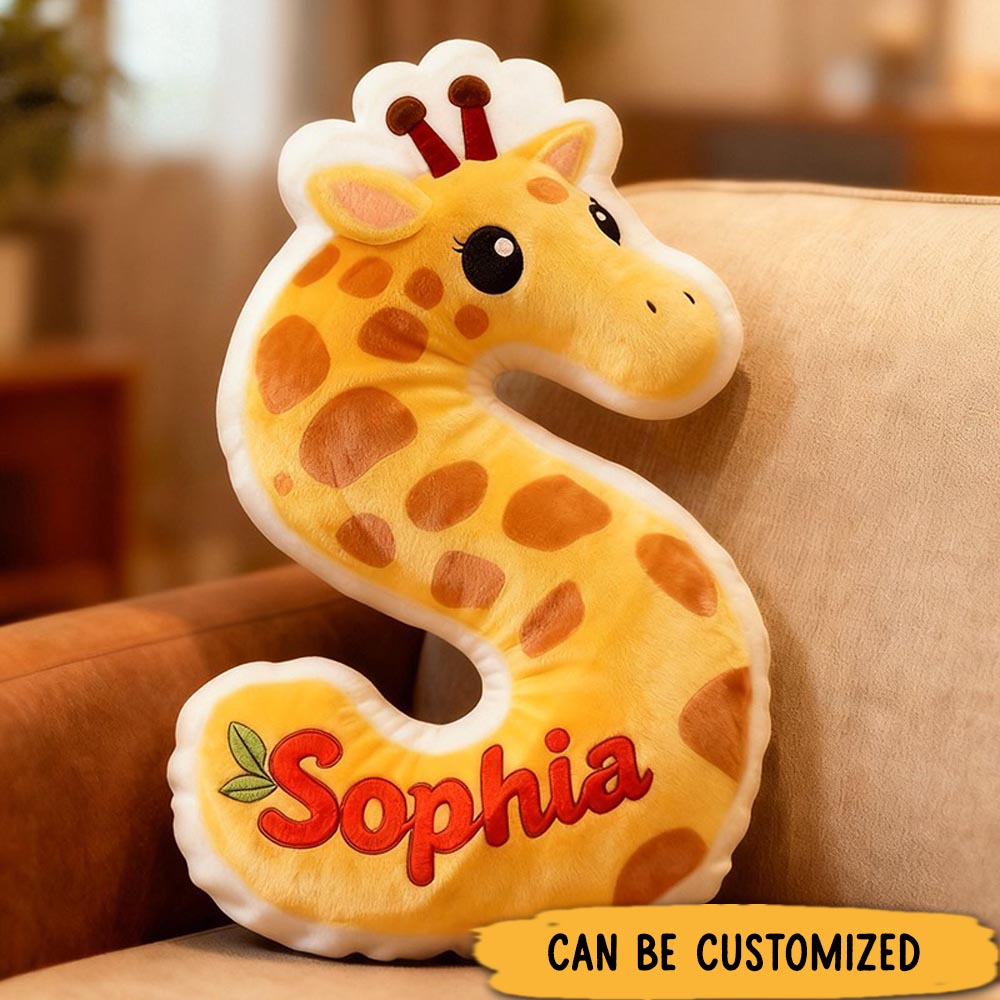 Personalized Giraffe Letter Name Custom Kids Gift Cute Animal Yellow Soft Cozy Decorative Graphic 3D Print Pillows