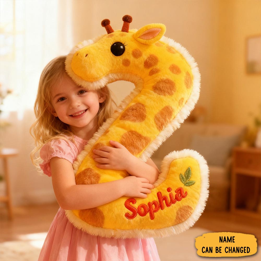 Personalized Giraffe Letter Name Custom Kids Gift Cute Animal Yellow Soft Cozy Decorative Graphic 3d Print Pillows