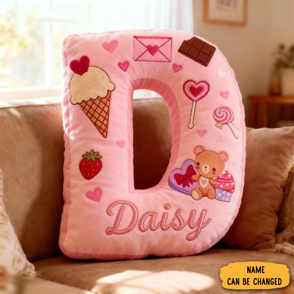 Personalized Girl Friend Bear Dessert Ice Cream Pink Pillow Custom Name Cushion Valentine S Gift For Her Christmas Gift For Flower Girl