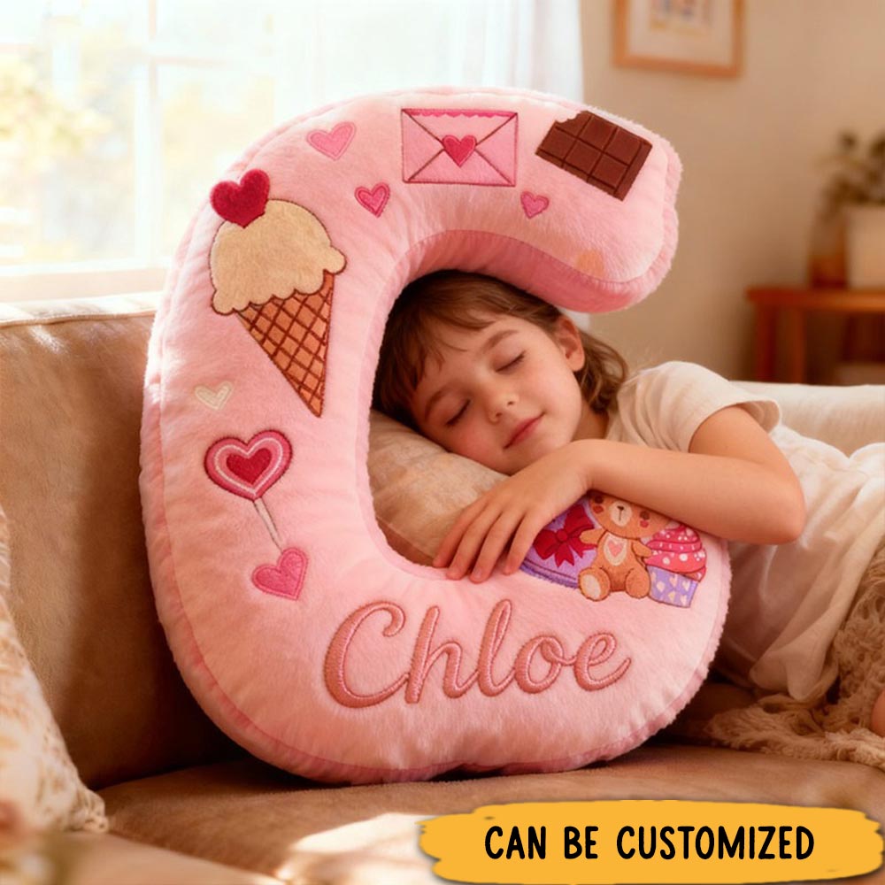 Personalized Girl friend Bear Dessert Ice-cream Pink Pillow Custom Name Cushion Valentine's Gift for Her Christmas Gift for Flower girl