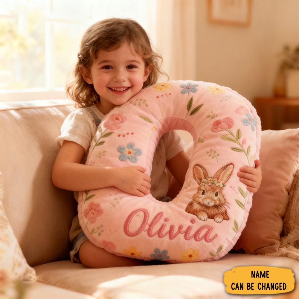 Personalized Girl Friend Flower Floral Rabbit Pink Pillow Custom Name Cushion Valentine S Gift For Girlfriend Christmas Gift For Her For Flower Girl