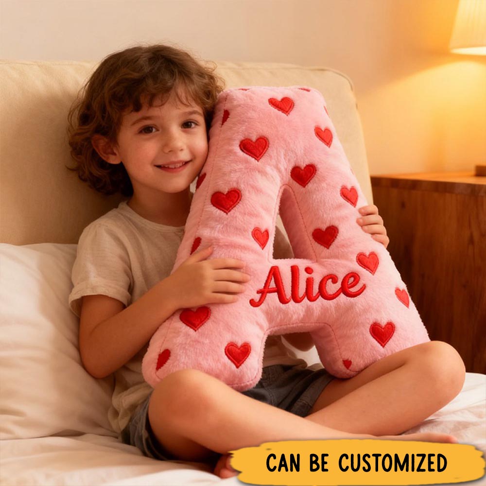 Personalized Girl friend Pink Heart Cute Pillow Letter Pillow Custom Name Cushion Valentine's Gift for Her Christmas Gift for Flower girl for Him Her