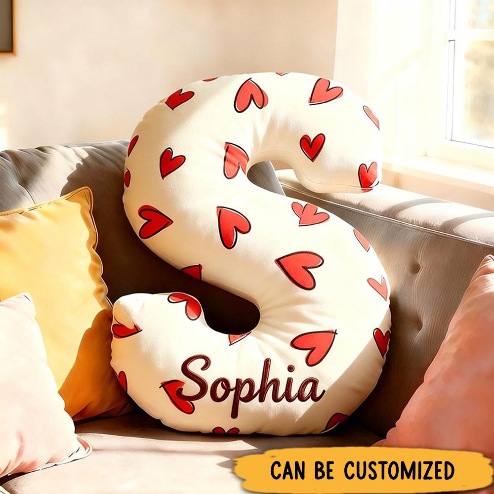 Personalized Girl friend Red Heart Cute Pillow Letter Pillow Custom Name Cushion Valentine's Gift for Her Christmas Gift for Flower girl for Him Her