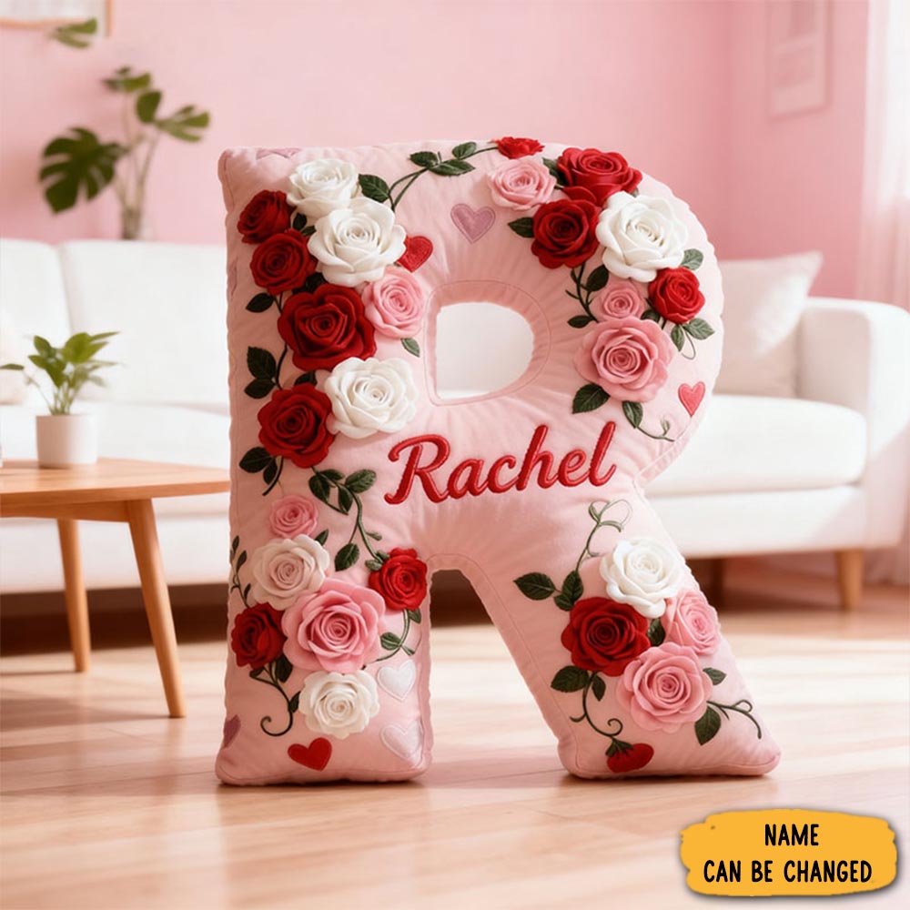 Personalized Girl Friend Rose Pink 3d Printed Pillow Custom Name Cushion Valentine S Gift For Girlfriend Christmas Gift For Her