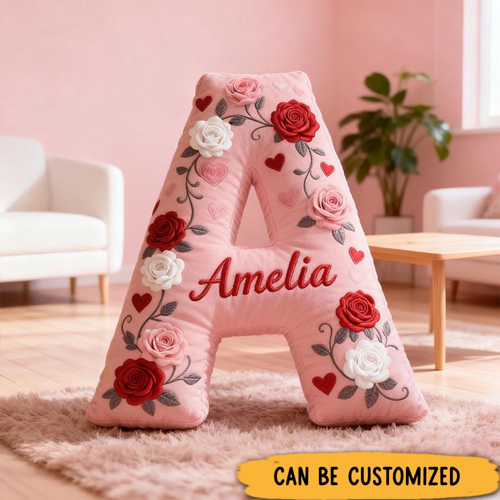 Personalized Girl friend Rose Pink 3D Printed Pillow Custom Name Cushion Valentine's Gift for GirlFriend Christmas Gift for Her