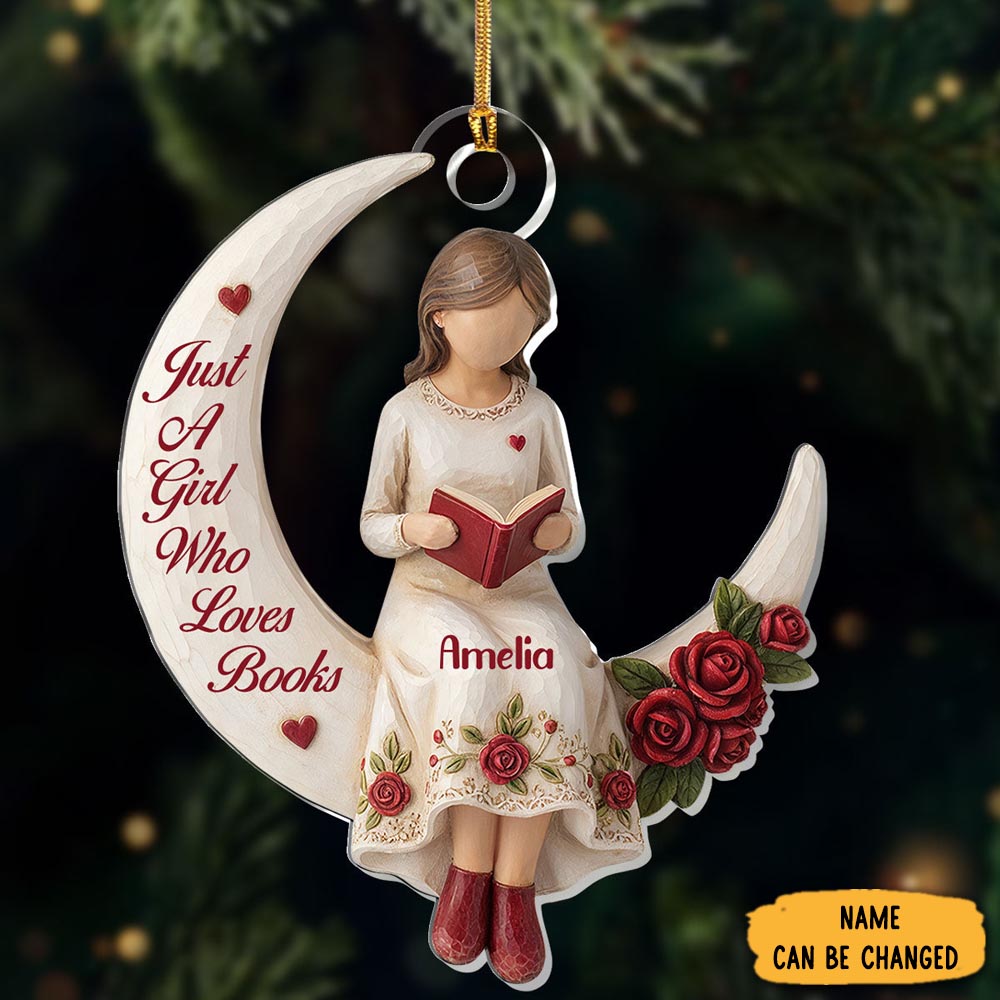 Personalized Girl On Moon Christmas Ornament Book Themed Christmas Gift Ideas