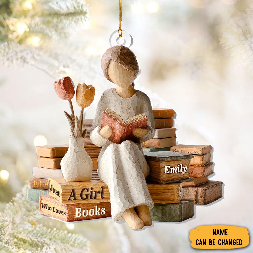 Personalized Girl Reading Christmas Ornament Book Themed Christmas Decoration