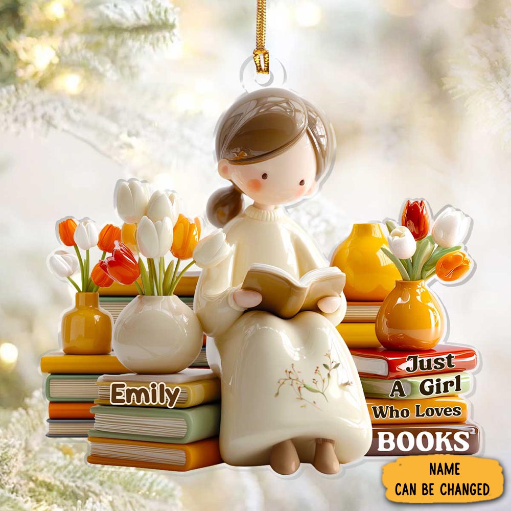 Personalized Girl Reading Christmas Ornament Floral Themed Christmas Gifts For Bookworms