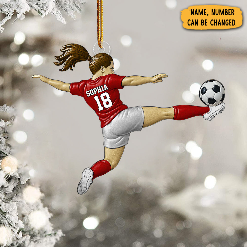 Personalized Girl Soccer Christmas Ornament Xmas Tree Hanging Soccer Player Xmas Gifts
