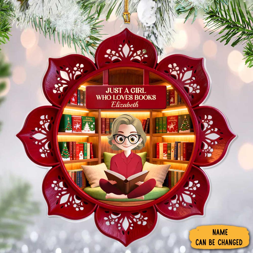 Personalized Girl Who Loves Books And Flowers Christmas Ornament Book Themed Christmas Gifts