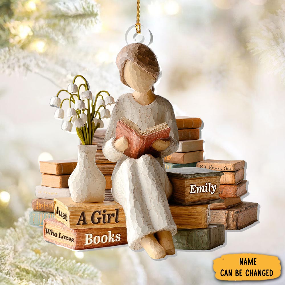 Personalized Girl Who Loves Books Christmas Ornament Tree Decor Bookworm Gifts