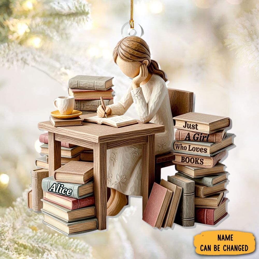 Personalized Girl With Books Christmas Ornament Xmas Decor Presents For Readers