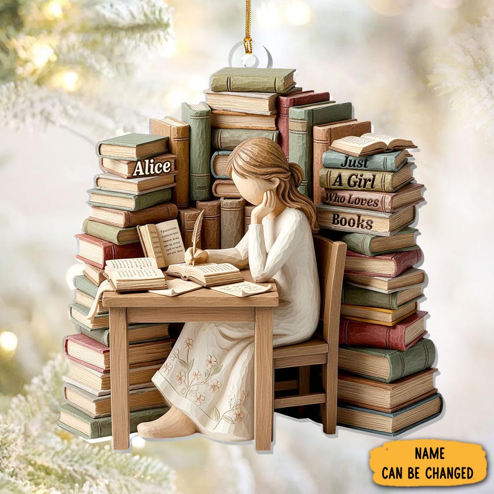 Personalized Girl With Books Christmas Ornament Xmas Tree Decor Cool Christmas Gifts