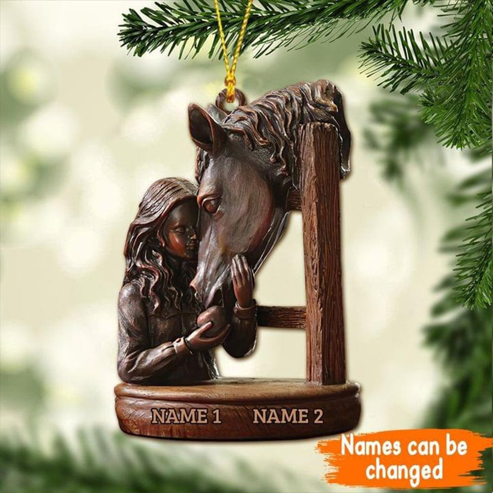 Personalized Girl With Horse Ornament Horse Lover Christmas Gifts For Her 2D Flat Ornament