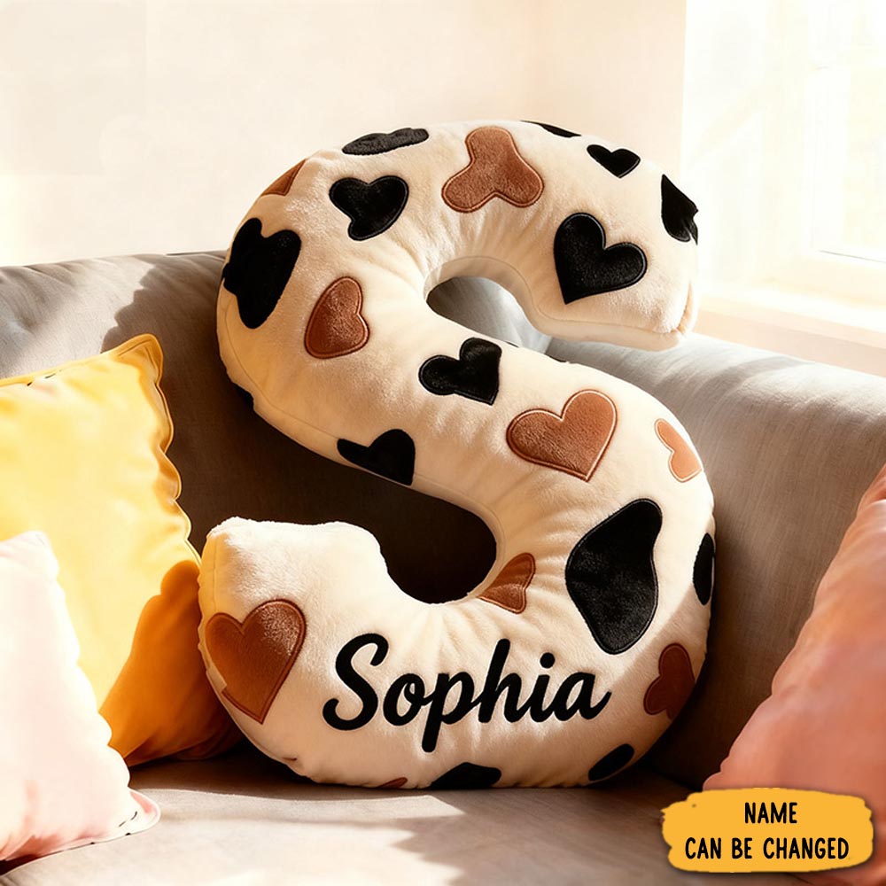 Personalized Girlfriend Cow Print Heart Letter Pillow Custom Wife Name Cushion Valentine S Day Gift For Boyfriend Husband Christmas Gift For Him Her